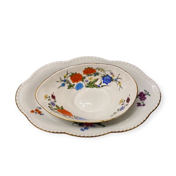 Vintage Aynsley Fine English Bone China Small Floral Serving Bowl & Plate Set - Picture 1 of 9